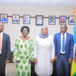 Rt. Hon. Rebecca Kadaga (R) and Rt. Hon. Rukia Isanga Nakadama (L), alongside Mr. Mulumba Davidson Kasajja (Governor), Dr. Mula Anthony (DG), and Mr. Patrick Kayemba during a Busoga Consortium meeting.
