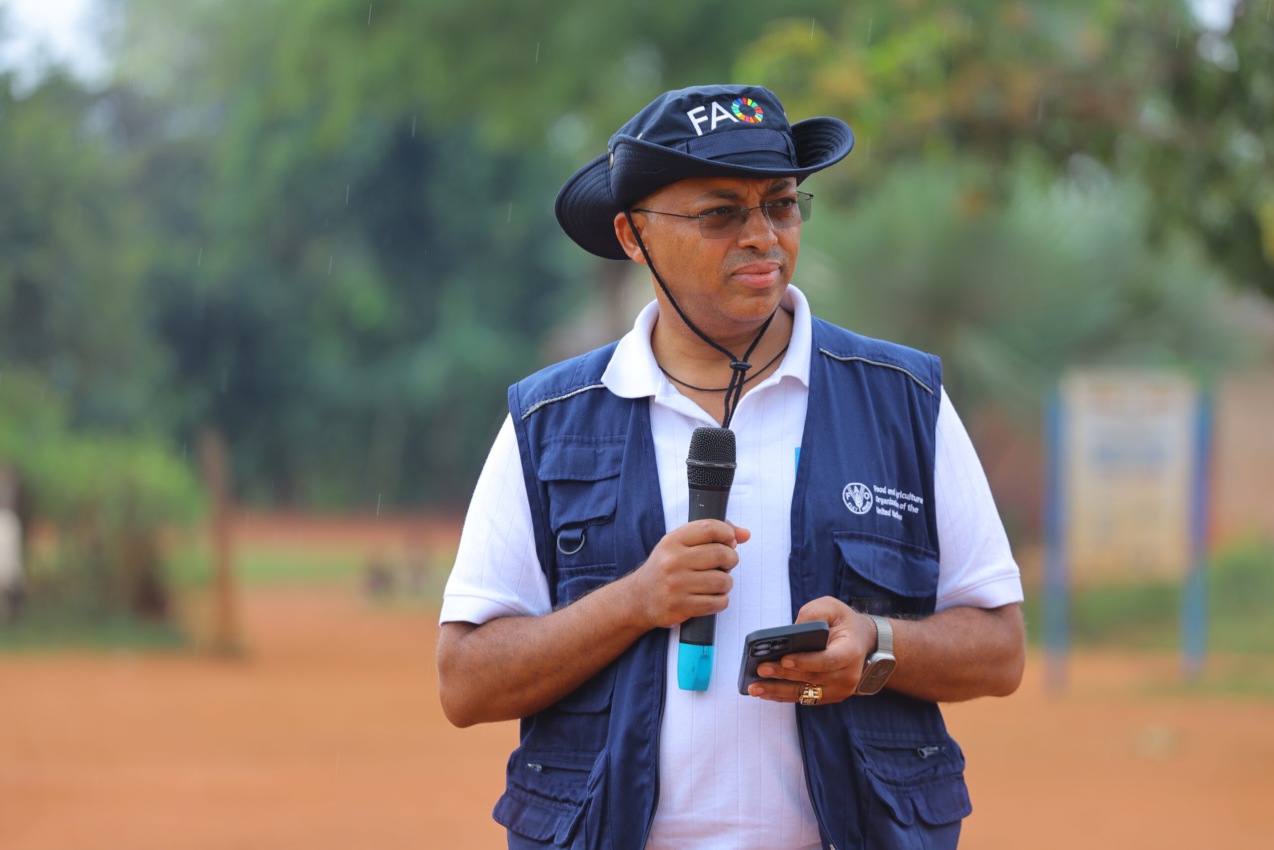 H.E . Ezana Getahun Kassa FAO Country Representative in Uganda at Buteme Light SDA Primary School during the His official monitoring visit to Busana Model Village in Kamuli District. 